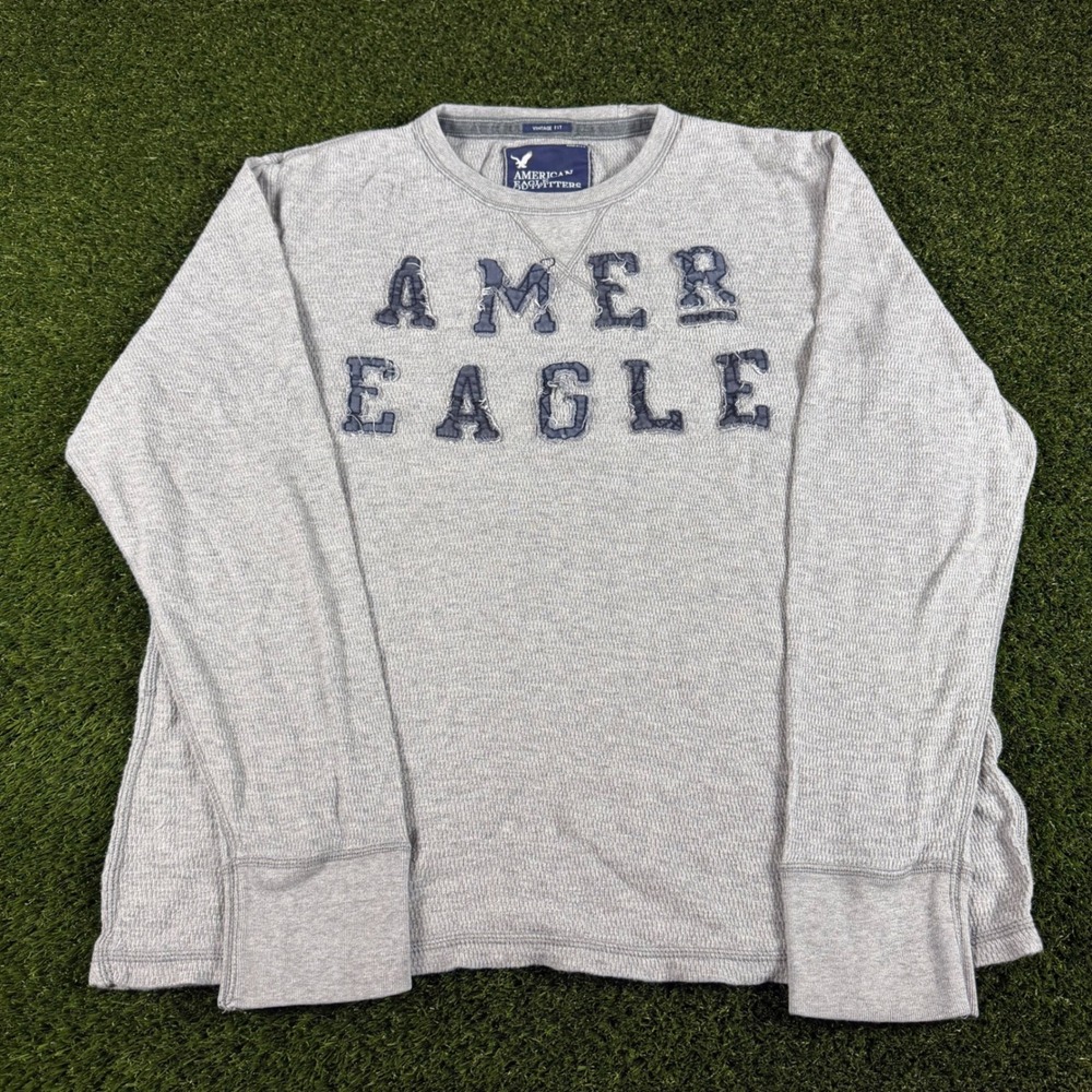 Vintage American Eagle Outfitters Mens XL Gray Waffle Knit Thermal Long Sleeve